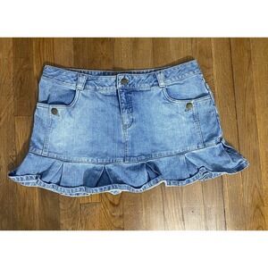 Y2K Mossimo Juniors Denim Mini Skirt Ruffle Cowgirl Feminine USA Size 15